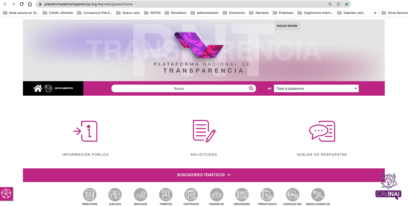 La Plataforma Nacional de Transparencia (PNT) es una de las vías por las que los ciudadanos pueden solicitar información pública a los sujetos obligados.Crédito.- Toma de pantalla del portal de la Plataforma Nacional de Transparencia 