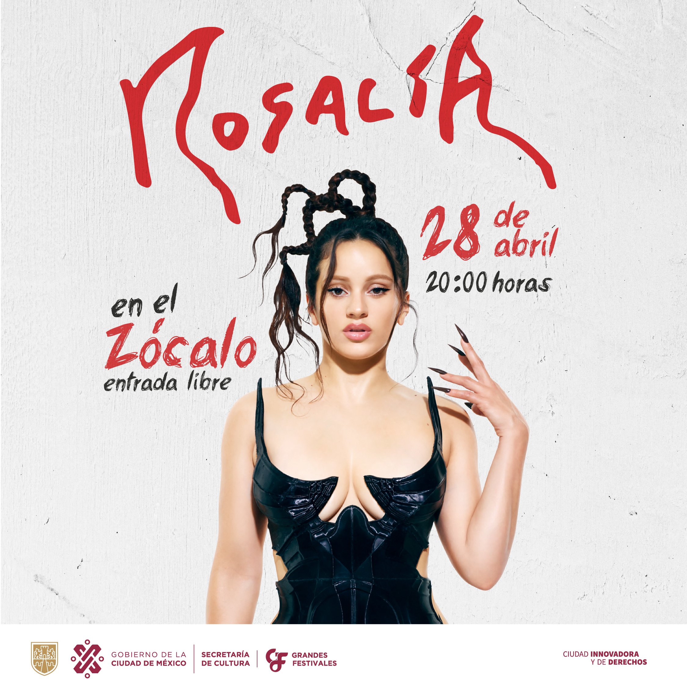 Rosalía se presentará de manera gratuita en el zócalo de la CDMX este 28 de abril. FOTO: Twitter 