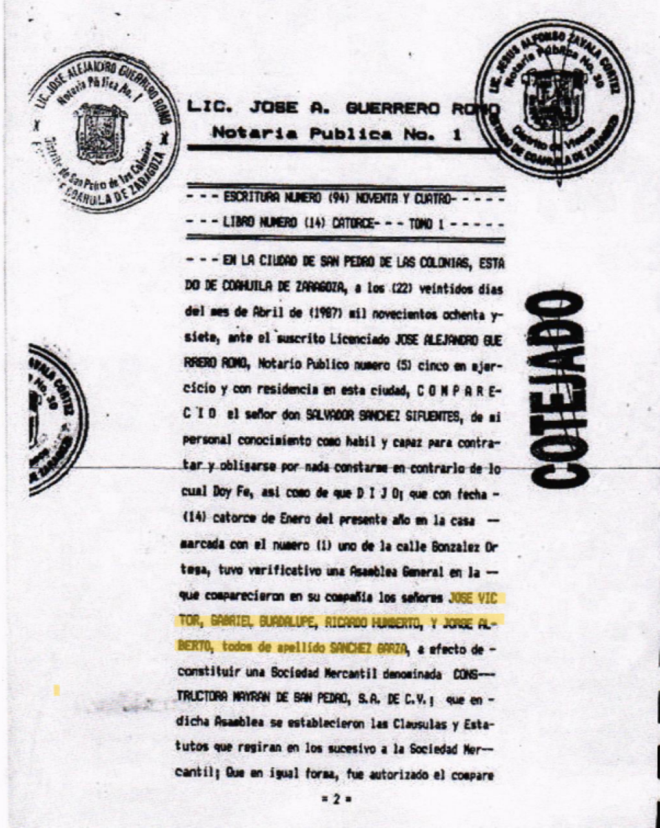 Captura del Acta Constitutiva de Constructora Mayrán de San Pedro S. A. de C. V.