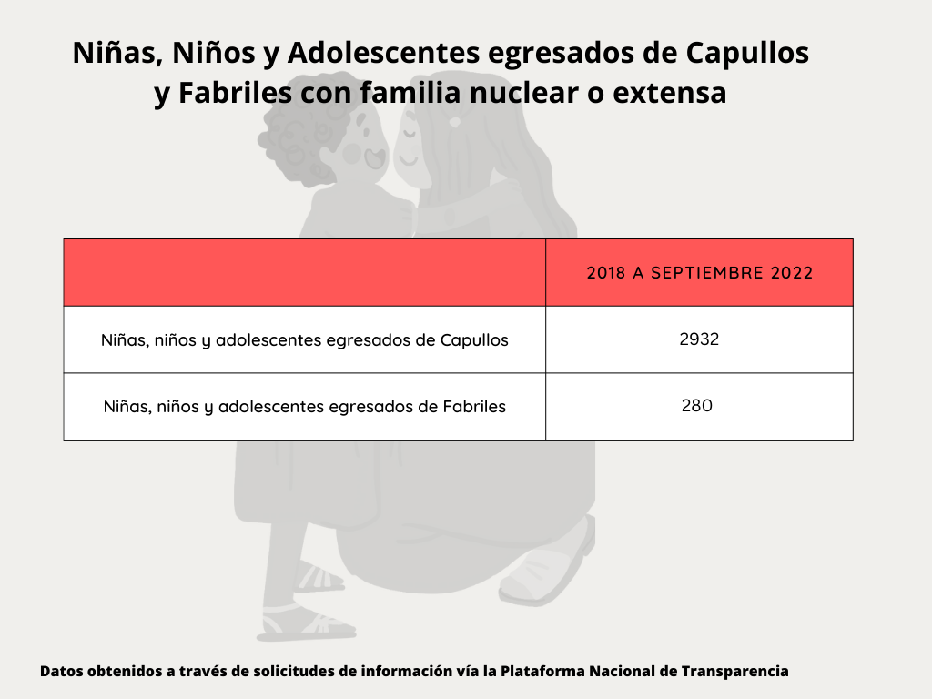 Número total de niñas, niños y adolescentes que fueron reintegrados con sus familias o familiares del 2018 a 2022 en Nuevo León. Crédito: Claudia Victoria Arriaga Durán y Melva Frutos. 