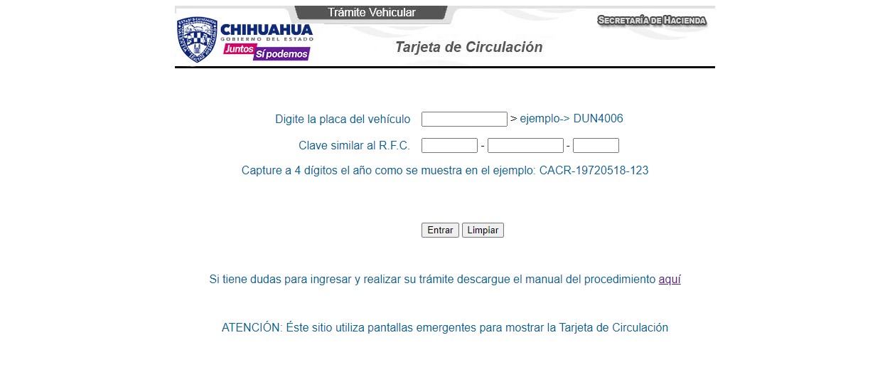 imprimir tarjeta de circulación Chihuahua 2024 PDF