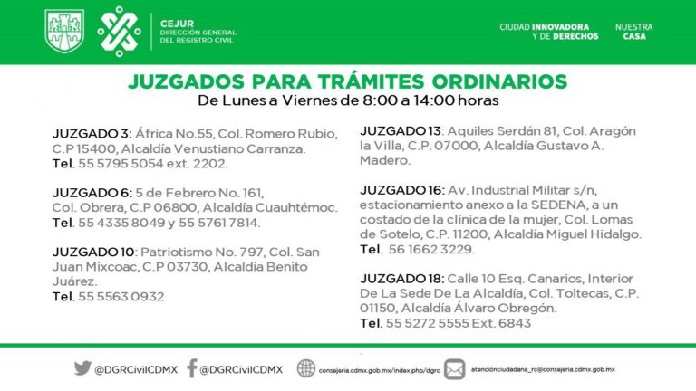 Juzgados del Registro Civil abiertos en CDMX para tramitar