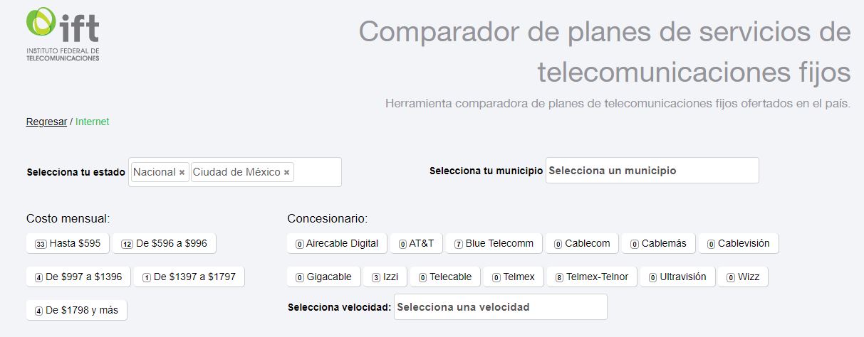 En este sitio puedes consultar las distintas opciones de internet | Foto: Captura de pantalla