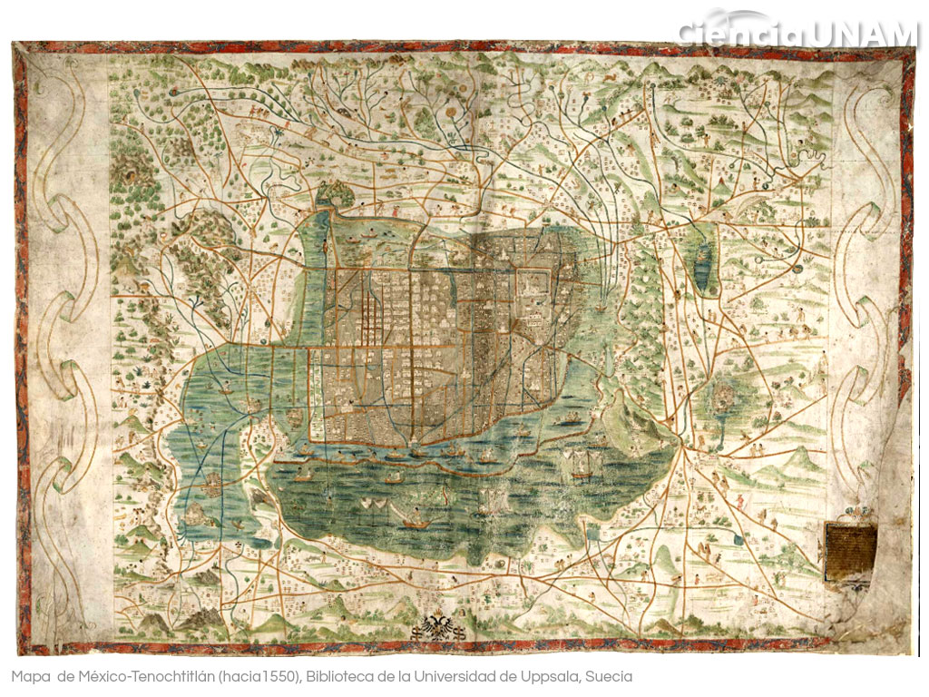 Mapa de Tenochtitlán 1550, Biblioteca de la Universidad de Uppsala, Suecia | Foto: Ciencia UNAM 