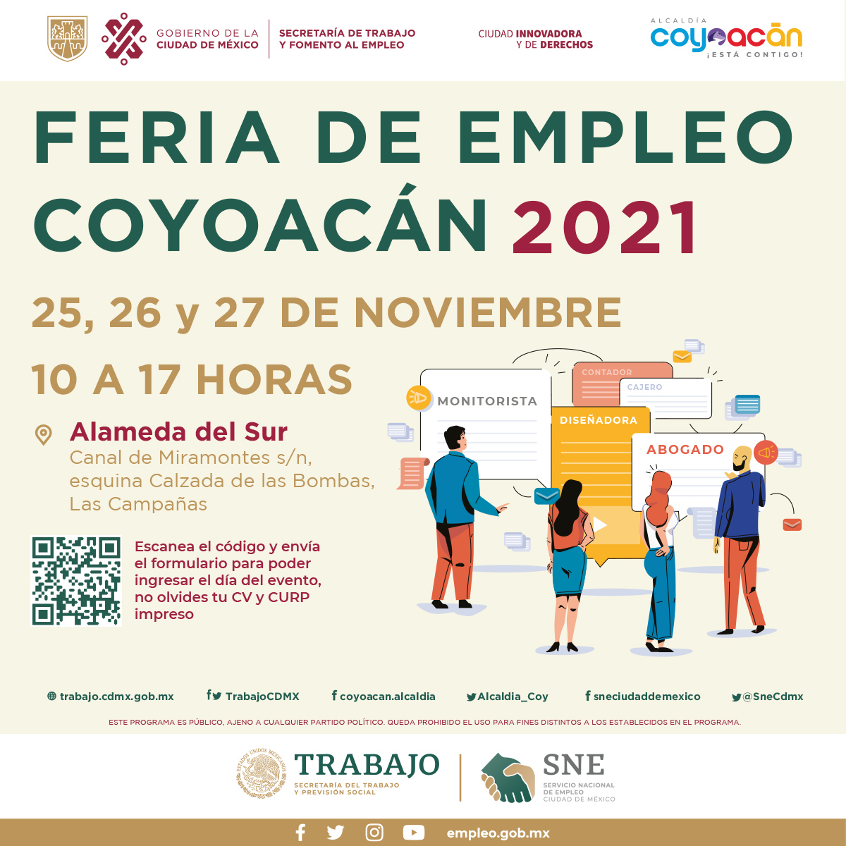 Escanea este código QR para el registro a la feria del empleo en Coyoacán | Foto: Twitter SNE