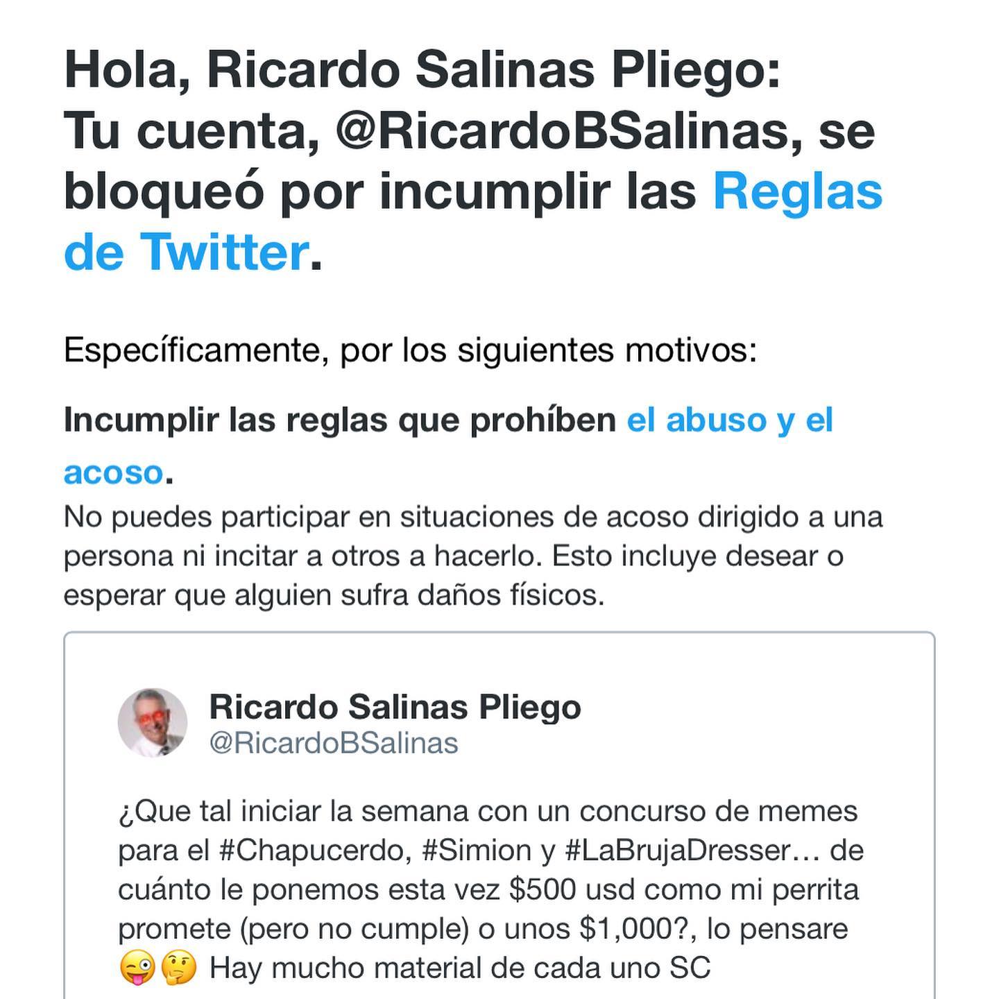 Por qué Twitter suspendió la cuenta de Ricardo Salinas Pliego 4