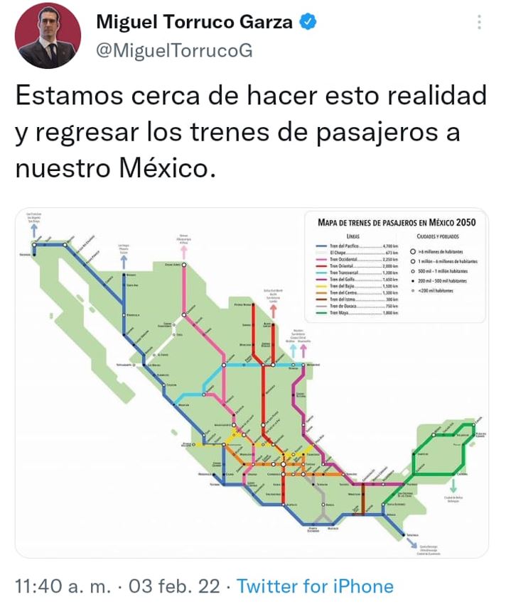 mapa trenes de pasajeros mexico 2050 miguel torruco iniciativa 2