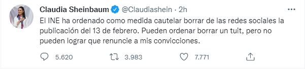Claudia Sheinbaum respondió así luego de borrar su publicación de apoyo al presidente López Obrador | Foto: Twitter Claudia Sheinbaum