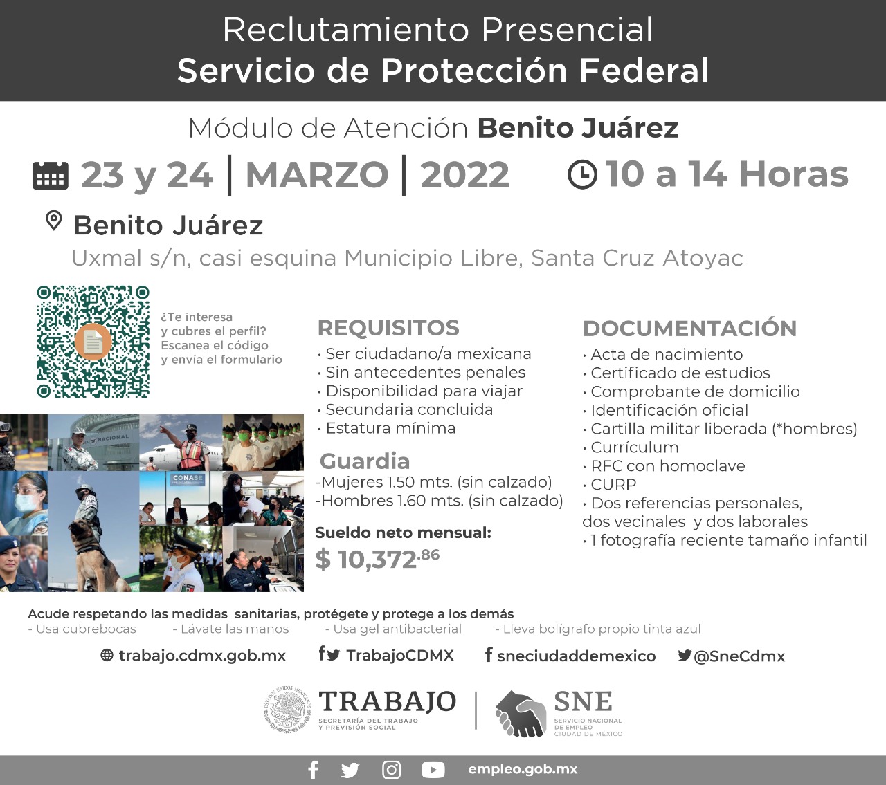 En la alcaldía Benito Juárez el reclutamiento para la policía federal será los días 23 y 24 de marzo | Foto: Twitter SNE