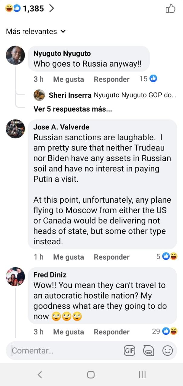 Los usuarios se burlan en redes sociales de las sanciones de Vladimir Putin | Foto: Captura de pantalla Facebook 