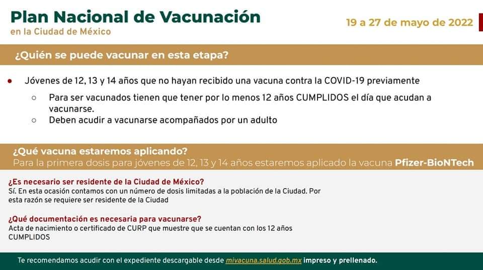 Vacunación de 12 a 17 años en CDMX