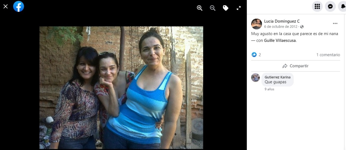 En la captura de pantalla tomada de la cuenta de Lucía Domínguez Córdova en Facebook se aprecia la cercanía familiar entre la beneficiaria con la revocación del predio y la ex funcionaria de Sindicatura del ayuntamiento de Hermosillo, Guillermina Villaescusa Córdova.