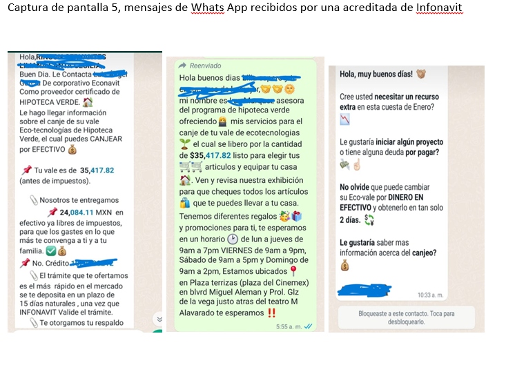 mensajes de WhatsApp recibidos por una acreditada de Infonavit