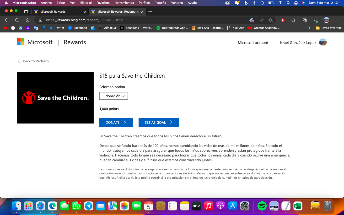 Donación Save The Children en Bing Rewards Foto: Datanoticias