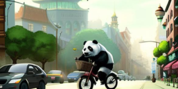 Panda en bicicleta generada con CANVA Foto: Datanoticias