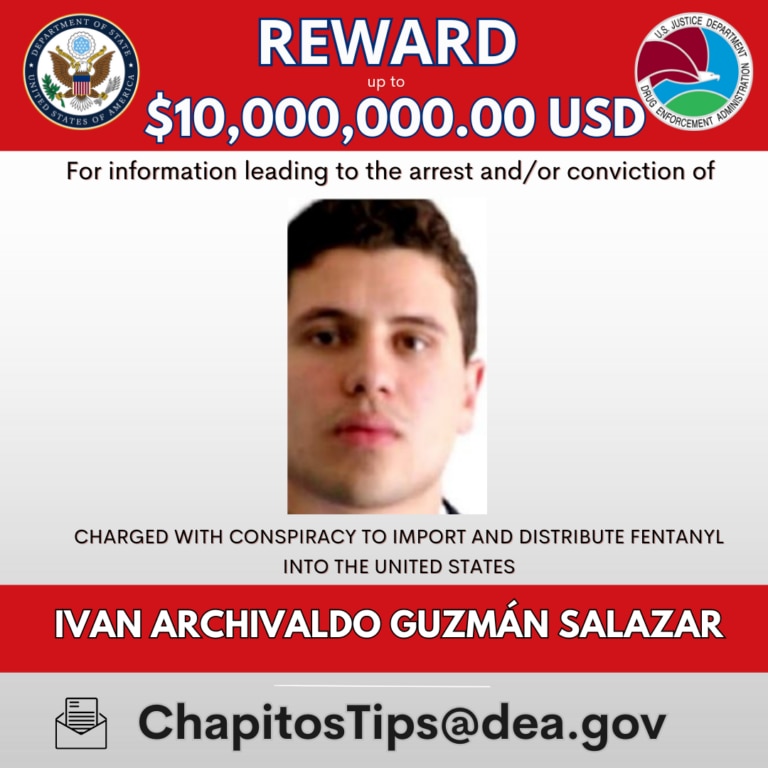 Iván Archivaldo Guzmán Salazar, cartel de se busca Foto: Departamento de estado de Estados Unidos