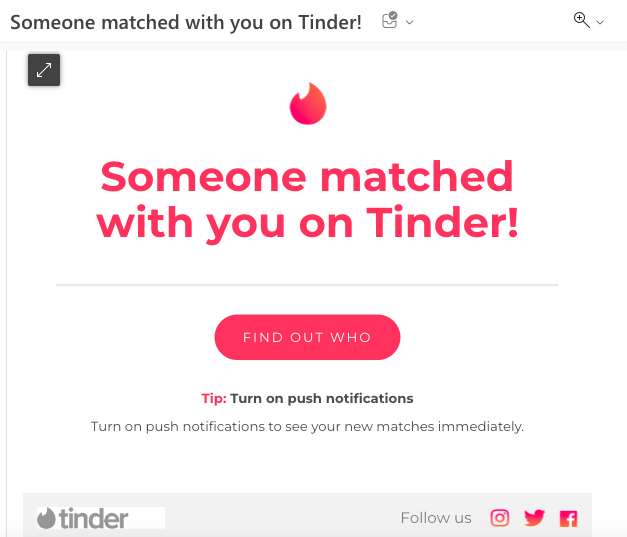 Tienes un nuevo match en Tinder Foto: Captura de Pantalla