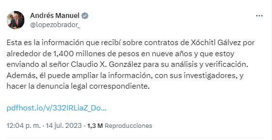 Xóchitl Gálvez demandará a AMLO por filtrar supuestas ganancias de su empresa 2
