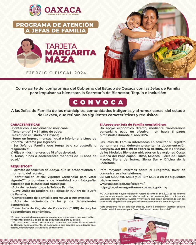 Tarjeta Margarita Maza Oaxaca 2024: Registro Y Requisitos